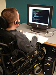 Student with disability at computer